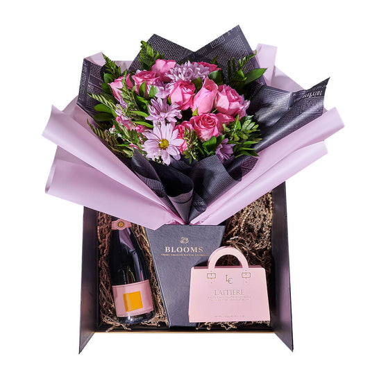 Gorgeous Chocolate & Mixed Bouquet Gift Set, champagne gift, champagne, gourmet gift, gourmet, chocolate gift, chocolate, floral gift, floral