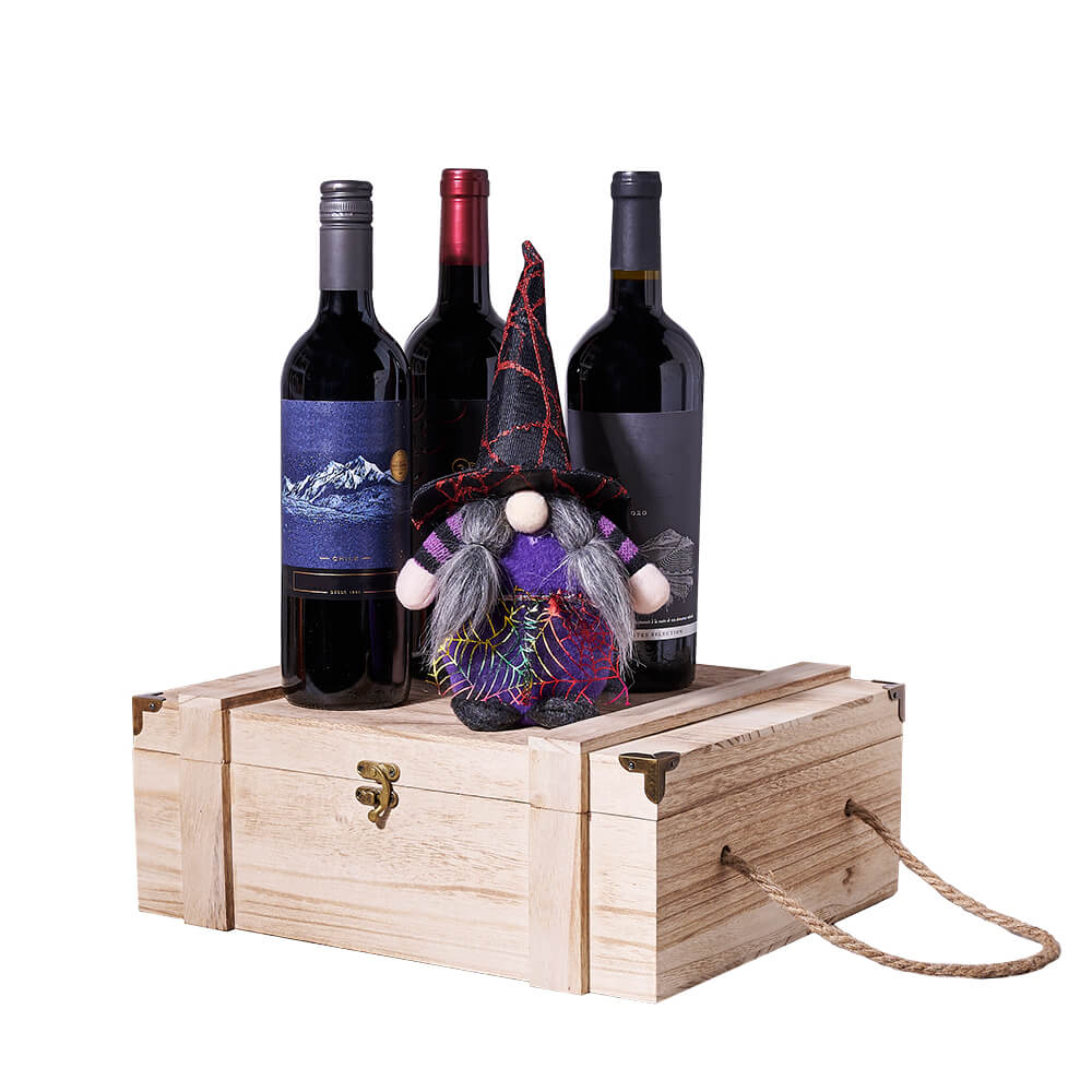 Halloween Witchy Wine Trio, wine gift, wine, halloween gift, halloween, toy gift, toy, plush gift, plush, wine trio gift, wine trio. New Jersey Blooms - New Jersey Delivery Blooms