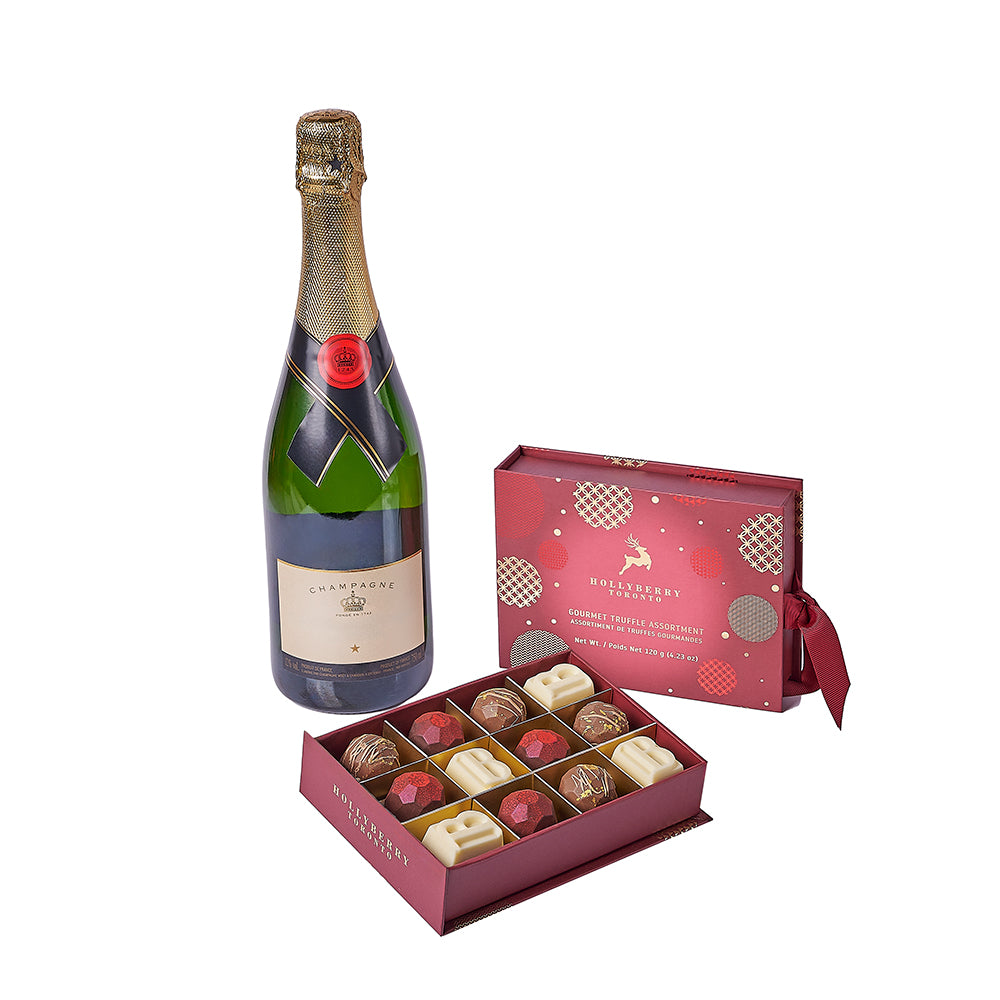 Holiday Champagne & Chocolate Gift, sparkling wine gift, sparkling wine, champagne gift, champagne, chocolate gift, chocolate, christmas gift, christmas, New Jersey delivery