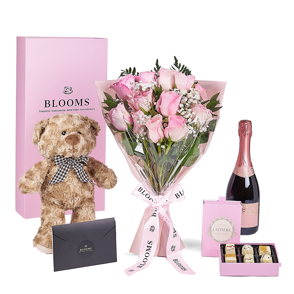 Mother’s Day Ultimate Pink Rose Gift Set – Mother’s Day Gifts – New Jersey delivery, champagne gift, champagne, sparkling wine gift, sparkling wine
