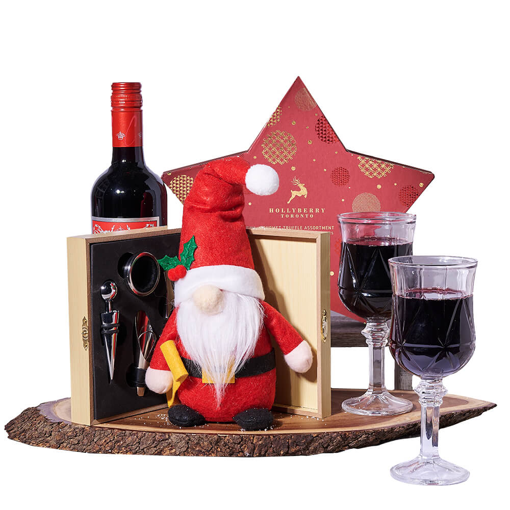 Mr. Claus Holiday Wine Gift, wine gift, wine, christmas, gift, christmas, holiday gift, holiday, gourmet gift, gourmet, chocolate gift, chocolate. New York Blooms- New York Delivery Blooms