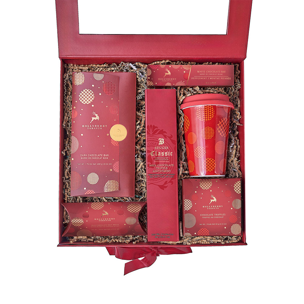Travel Cup & Holiday Chocolate Box, chocolate gift, chocolate, christmas gift, christmas, New Jersey delivery