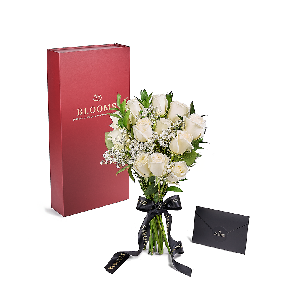 Valentine's Day 12 Stem White Rose Bouquet With Designer Box, New Jersey Same Day Flower Delivery, white roses bouquet, Valentine's Day gifts