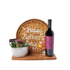 Mother's Day Brunch Gift Set, bottle of red wine, chocolate chip cookie, assortment of succulent plants, Wood Bread & Cheese Board, Mother's Day Gifts from Blooms New Jersey - Same Day New Jersey Delivery.