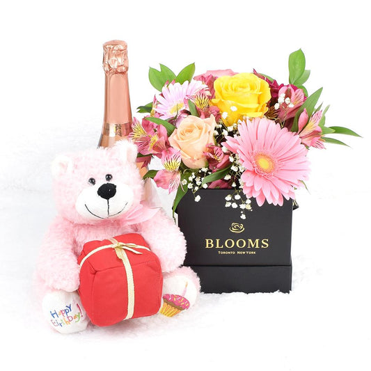 Birthday Bash Liles Champagne & Flower Gift - New Jersey Blooms - New Jersey Flower Delivery