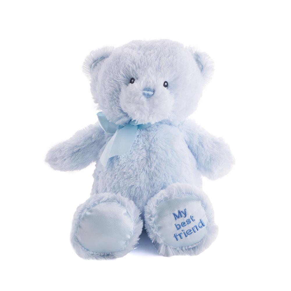 Blue Best Friend Baby Plush Bear, soft plush bear, and On one foot, it says "My Best Friend". from Blooms New Jersey - Same Day New Jersey Delivery.