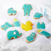Blue Welcome Baby Cookie Box, 10 hand-decorated cookies adorned with an adorable blue baby motif, from Blooms New Jersey - Same Day New Jersey Delivery.
