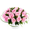 Blushing Rose Arrangement, pink roses, lily grass, and ruscus arranged in a white ceramic vase, Flower Gifts from Blooms New Jersey - Same Day New Jersey Delivery.