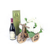 Charming Garden Party Flowers & Wine Gift - White hydrangeas in a wooden cart with flowers - New Jersey Blooms - New Jersey Flower Delivery