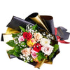 Enduring Charm Rose Bouquet, roses in a variety of colours along with baby’s breath in a floral wrap and tied with designer ribbon, Mixed Floral Gifts from Blooms New Jersey - Same Day New Jersey Delivery.
