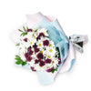 Mother's Day Spring Daisy Bouquet, white and purple daisies gathered with ruscus in a floral wrap and tied with a designer ribbon, Flower Gifts from Blooms New Jersey - Same Day New Jersey Delivery.