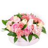 Graceful Pink Mixed Hat Box, gerbera, alstroemeria, salal, roses, carnations, and baby’s breath in a tall, round, green hat box, Mixed Floral Gifts from Blooms New Jersey - Same Day New Jersey Delivery.