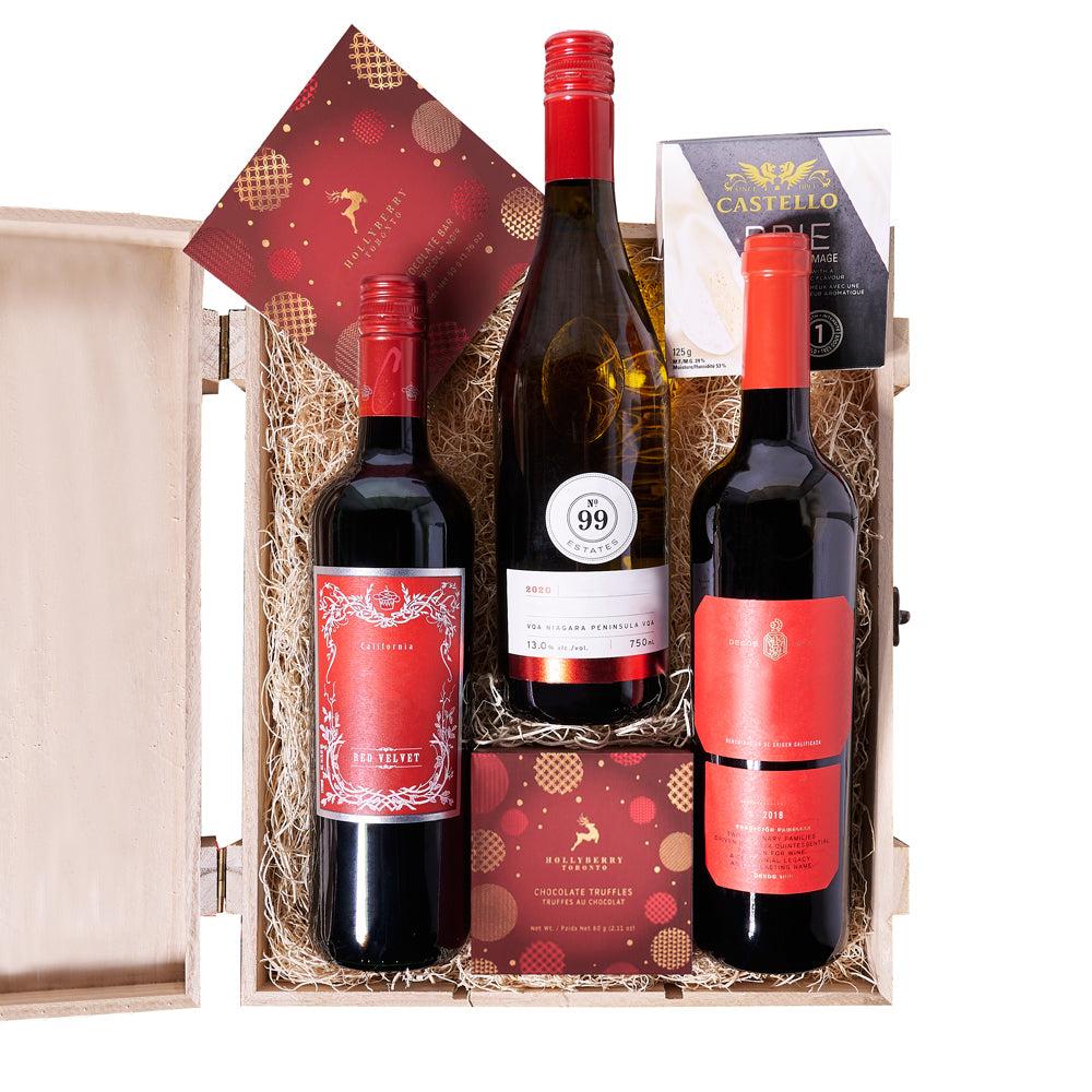 Holiday Wine Trio Treat Gift Box – Christmas gift baskets – US
