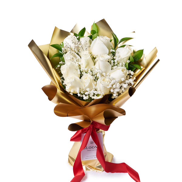 Valentine's Day Dozen White Rose Bouquet With Box & Wine – Valentine's Day  Gifts – New Jersey Blooms - Blooms New Jersey