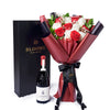 Valentine’s Day 12 Stem Red & White Rose Bouquet With Box & Wine, New Jersey Same Day Flower Delivery, Valentine's Day gifts, red and white rose bouquets, wine gifts