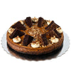 Large Caramel Pecan Cheesecake, dark brown sugar cheesecake, with a decadent fudge swirl, baked in a chocolate shortbread crust. Luxuriously glazed with caramel and adorned with caramel cream, brownie wedges, and sugared pecans, Cake Gifts from Blooms New Jersey - Same Day New Jersey Delivery.