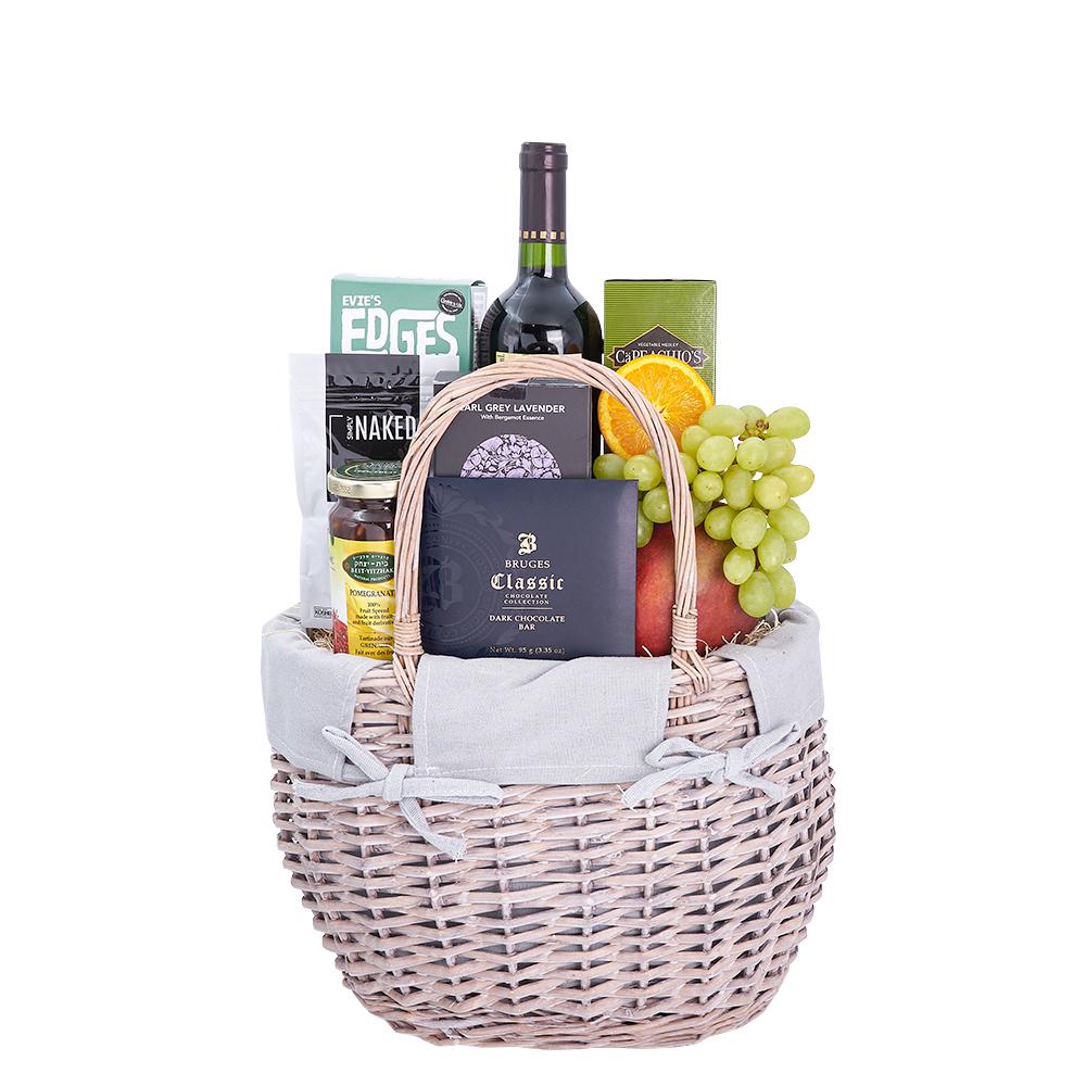 Luxurious Fresh Delights Kosher Wine Gift Basket - Kosher Gourmet Gift Set - New Jersey Delivery