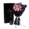 Valentine's Day 12 Stem Pink Rose Bouquet With Box & Champagne, New Jersey Same Day Flower Delivery, rose bouquets, sparkling wine gifts