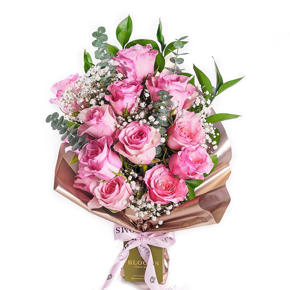 Mother's Day 12 Stem Pink Rose Bouquet - New Jersey Blooms - New Jersey Mother's Day Flower Delivery