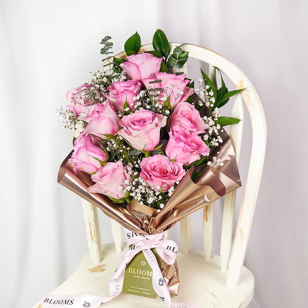 Mother's Day 12 Stem Pink Rose Bouquet - New Jersey Blooms - New Jersey Mother's Day Flower Delivery