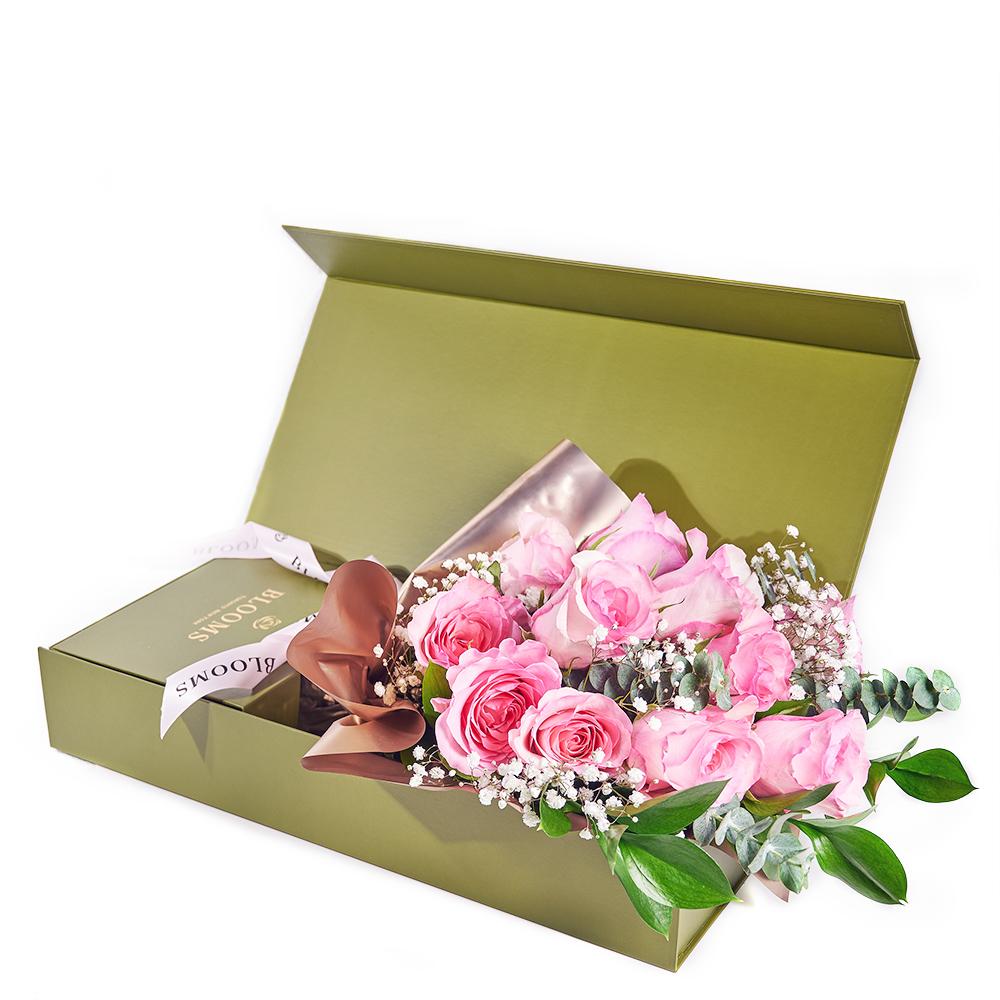 Mother's Day 12 Stem Pink Rose Bouquet with Box - New Jersey Blooms - New Jersey Mother's Day Flower Delivery