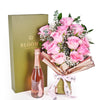 Mother's Day 12 Stem Pink Rose Bouquet with Box & Champagne - New Jersey Blooms - New Jersey Mother's Day Flower Delivery