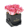 Mother's Day Demure Pink Rose Gift, pink roses arranged in a square black designer hat box, Flower Gifts from Blooms New Jersey - Same Day New Jersey Delivery.