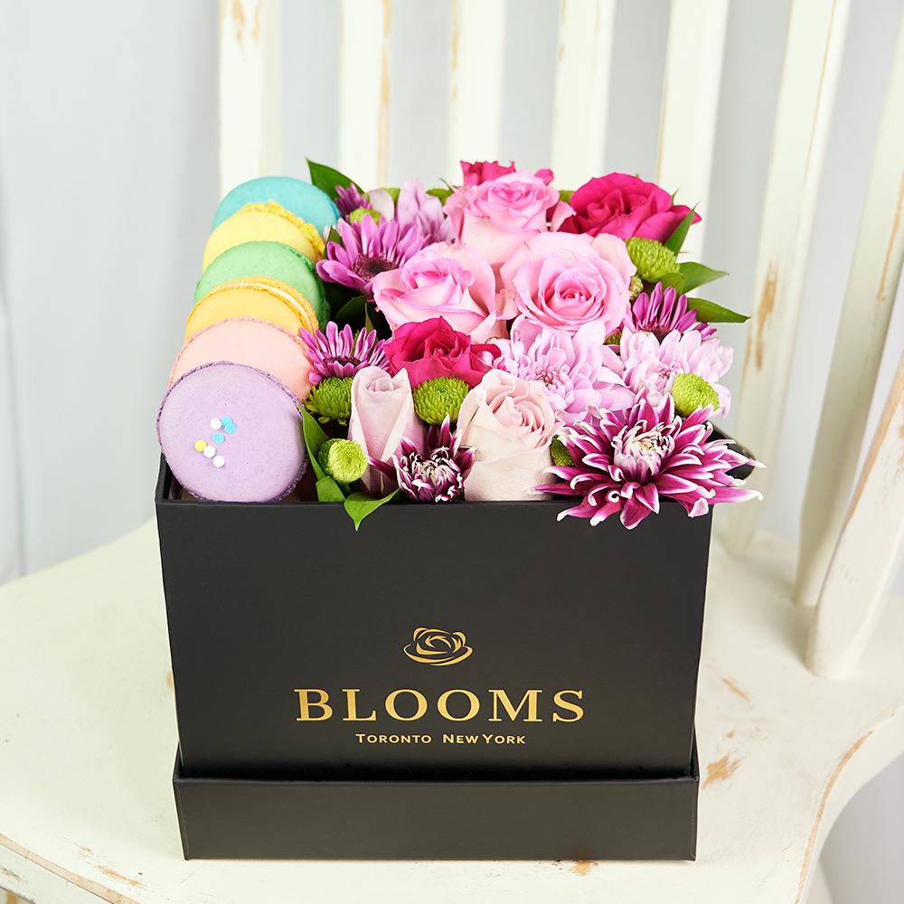 Complete Macaron & Flower Gift Box - New Jersey Blooms - New Jersey Mother's Day Gift Basket Delivery