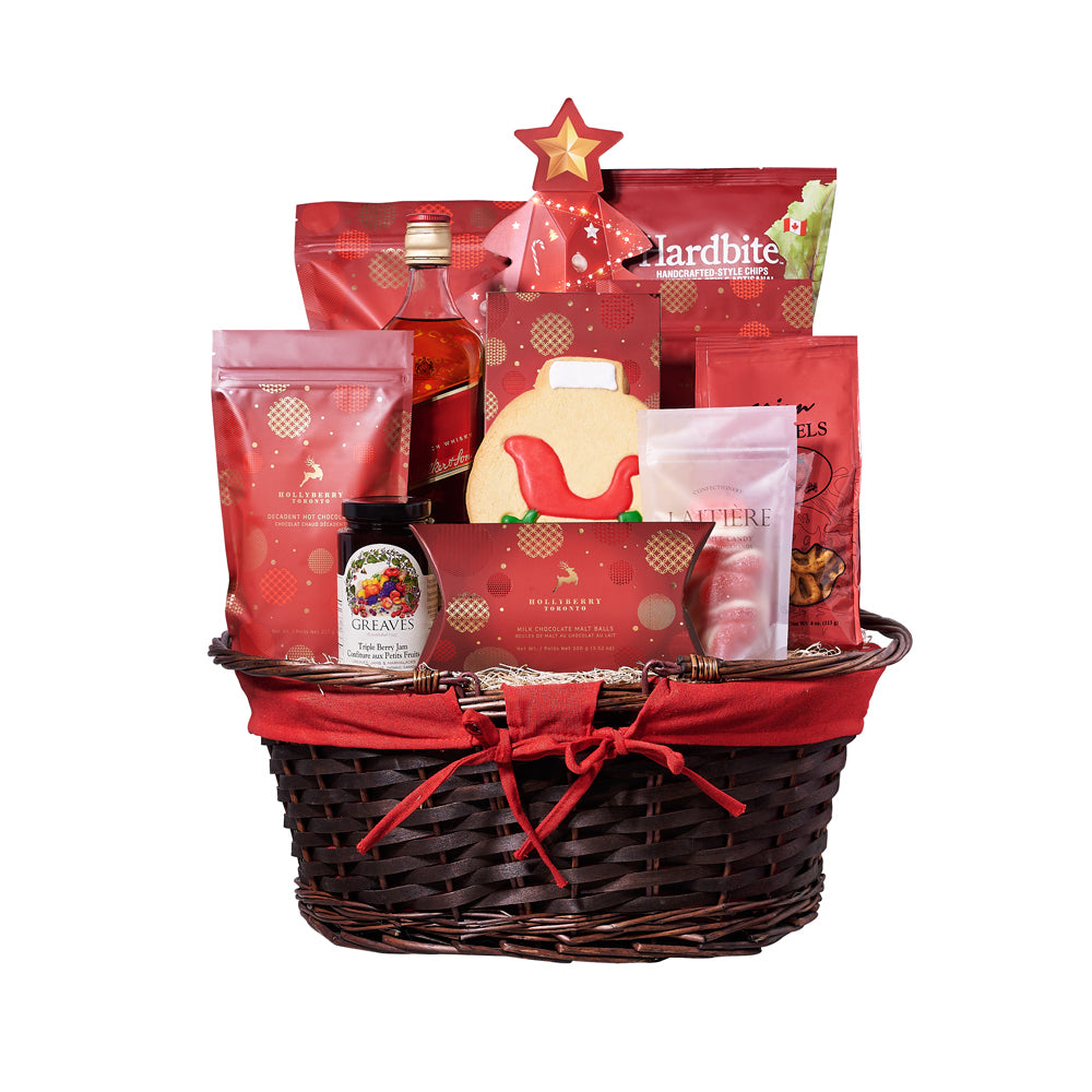 Christmas Delights Liquor Gift Basket, Liquor Gift Baskets, Gourmet Gift Baskets, Chocolate Gift Baskets, Xmas Gifts, Liquor , Cookies, Pretzels, Chocolates, Jam, Popcorn, Chips, Christmas Gift Baskets, USA Delivery
