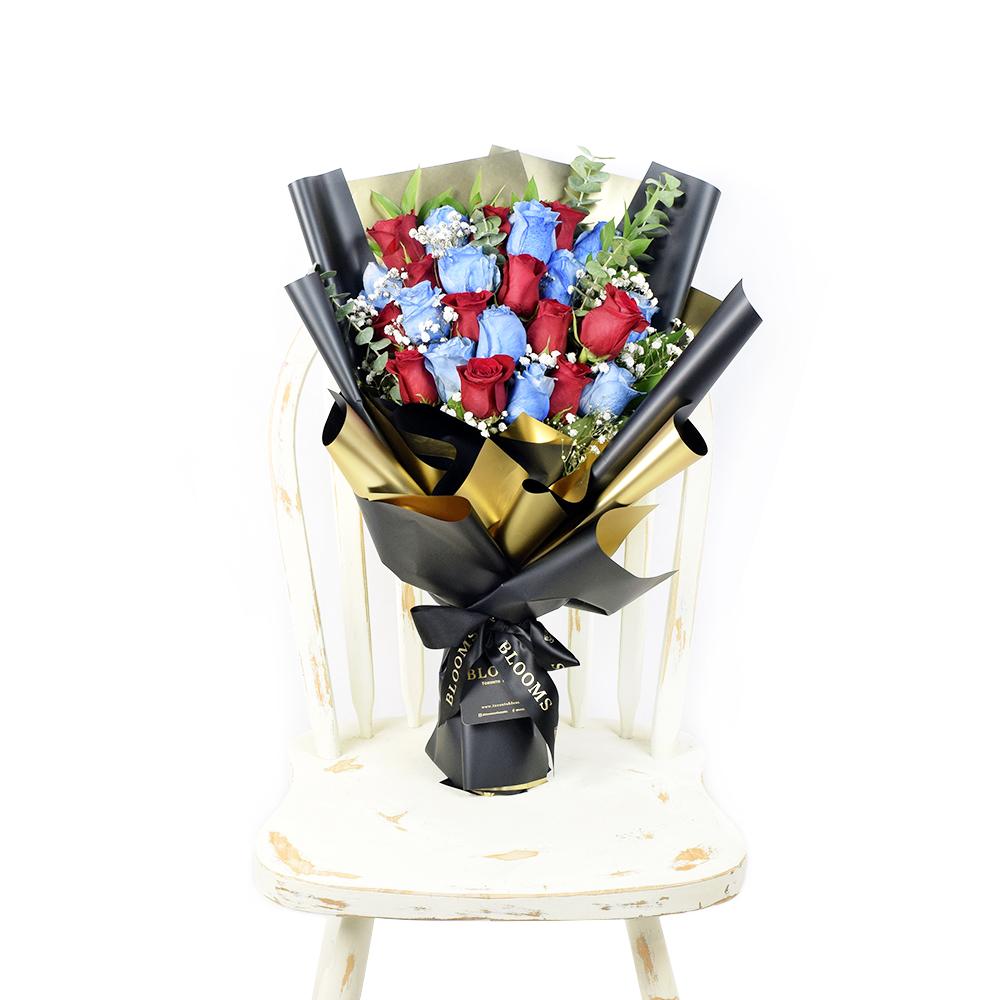 Prime Luxury Rose Bouquet - Red & Blue rose bouquet - New Jersey Blooms - New Jersey Flower Delivery