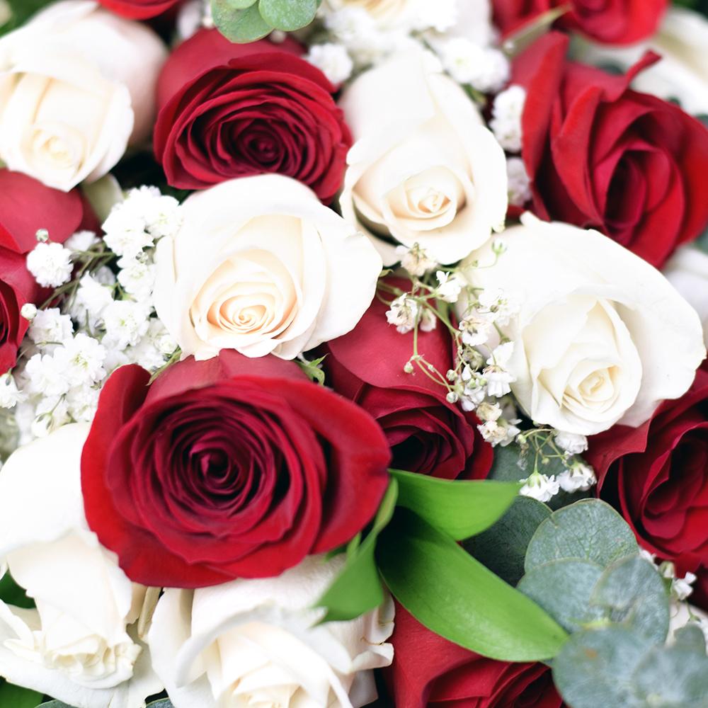 Red and white rose bouquet. Romantic Musings rose bouquet. New Jersey Blooms - New Jersey Delivery