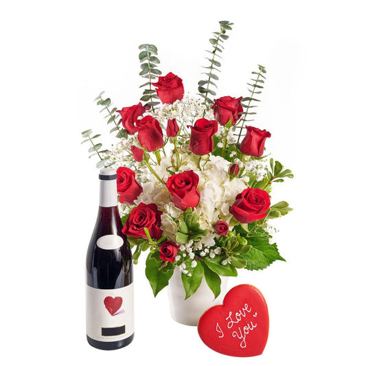Rose & Hydrangea Vase with Wine - New Jersey Blooms - New Jersey Flower Delivery