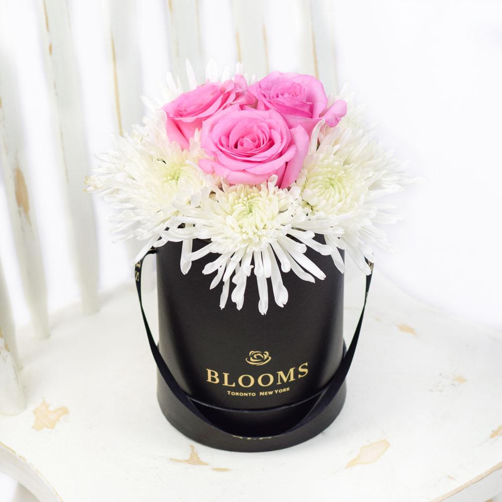 Simplistic Elegance Rose and Mum's Box Arrangement - Mixed Floral Hat Box - New Jersey Blooms - New Jersey Flower Delivery