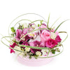 Sweet Devotion Floral Box, cymbidium orchids, roses, spray roses, alstroemeria, wax flowers in a short pink hat box, Mixed Floral Gifts from Blooms New Jersey - Same Day New Jersey Delivery.