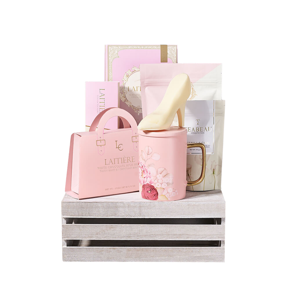 Perfect Pink Chocolate &amp; Tea Crate, chocolate gift, chocolate, gourmet gift, gourmet, macaron gift, macaron, tea gift, tea