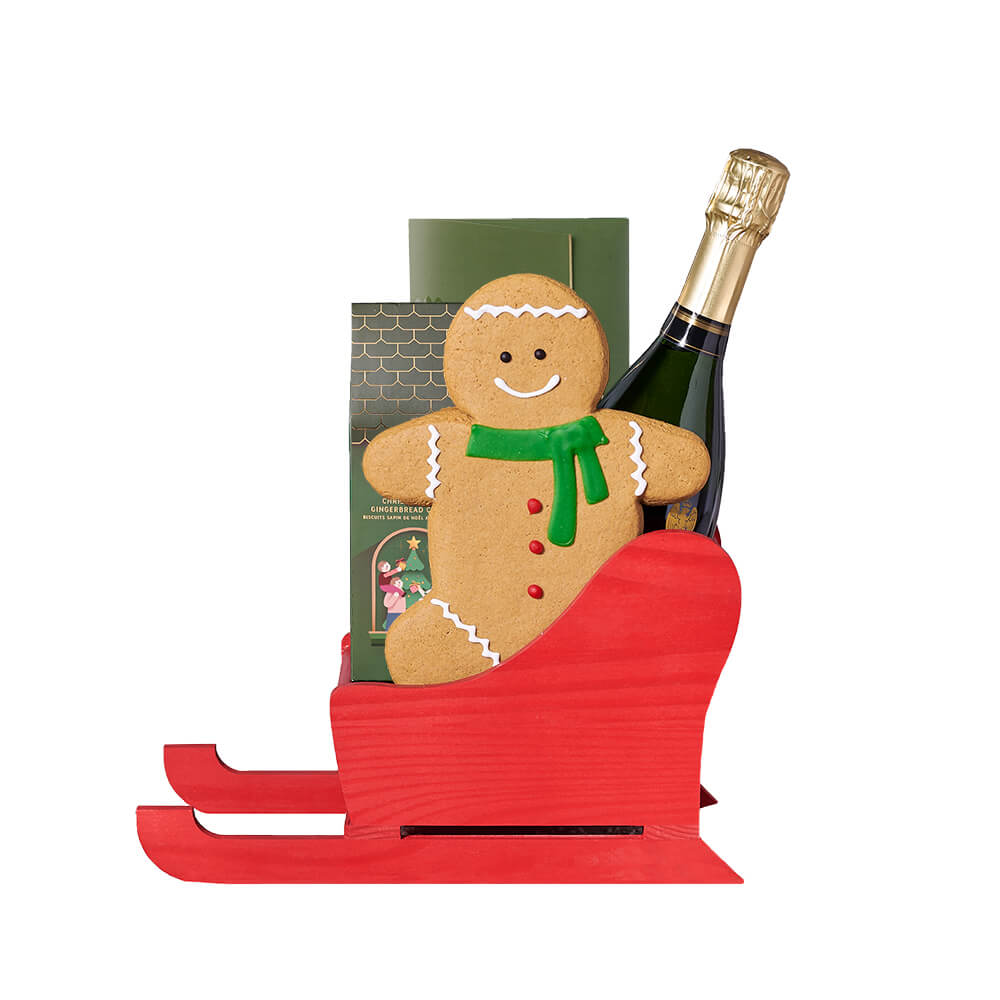 Christmas Gingerbread Sleigh Gift, champagne gift, champagne, sparkling wine gift, sparkling wine, gourmet gift, gourmet, christmas gift, christmas. New Jersey Blooms - New Jersey  Delivery Blooms