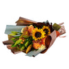 Giving Thanks Floral Bouquet, orange lilies, sunflowers, bronze daisies, roses, yellow carnations, a spider chrysanthemum, and greens gathered into floral wrap and tied with ribbon, Floral Gifts from Blooms New Jersey - Same Day New Jersey Delivery.