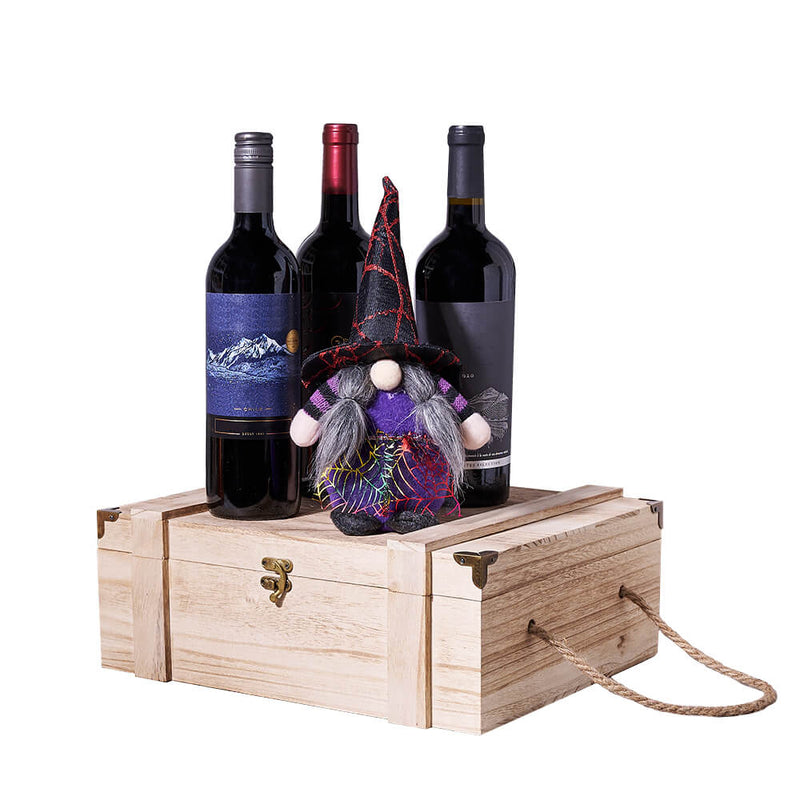 Halloween Witchy Wine Trio, wine gift, wine, halloween gift, halloween, toy gift, toy, plush gift, plush, wine trio gift,  wine trio. New Jersey Blooms - New Jersey Delivery Blooms