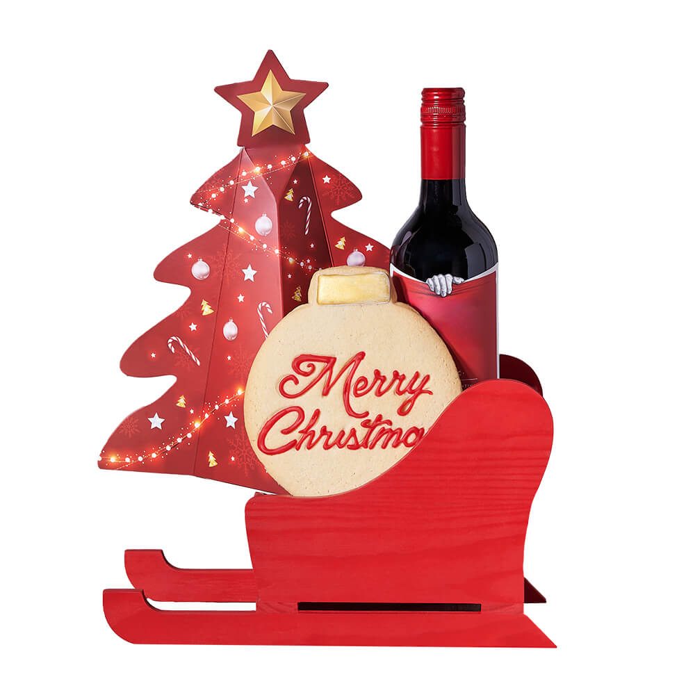 Merry Christmas Wine Sleigh, christmas gift, christmas, holiday gift, holiday, gourmet gift, gourmet. New York Blooms- New Jersey Blooms