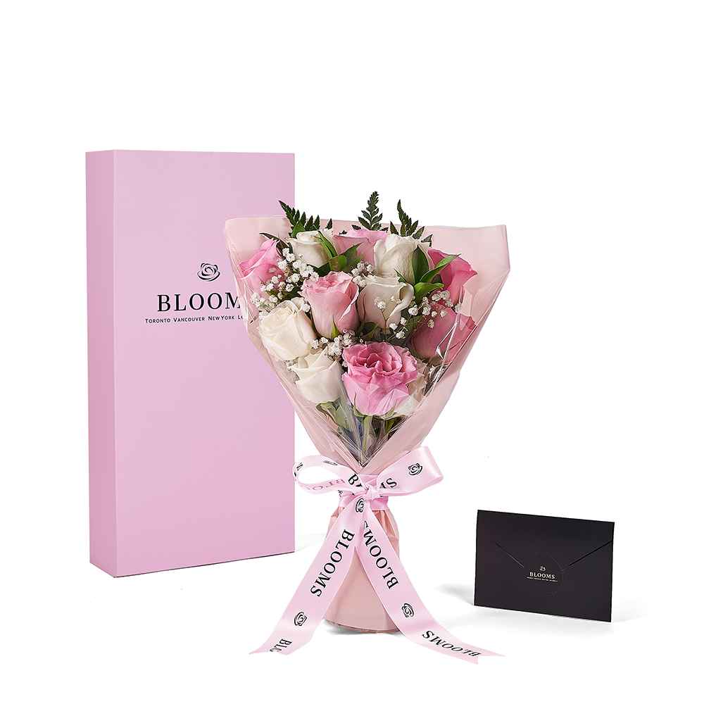 Mother’s Day 12 Stem Pink &amp; White Rose Bouquet with Box, mothers day gift, mothers day, rose gift, rose, New Jersey delivery