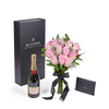 Valentine's Day 12 Stem Pink Rose Bouquet With Box & Champagne, New Jersey Same Day Flower Delivery, rose bouquets, sparkling wine gifts