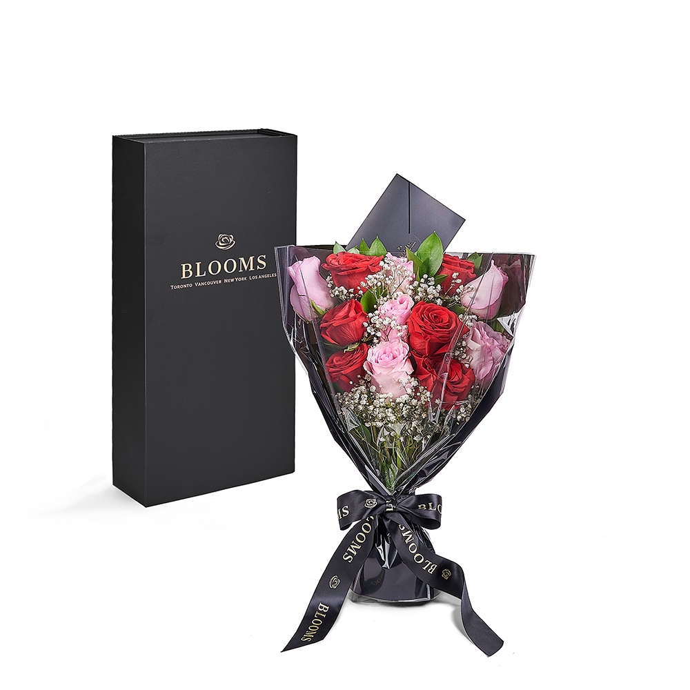Valentine's Day 12 Stem Pink &amp; Red Rose Bouquet With Designer Box, Valentine's Day gifts, New Jersey Same Day Flower Delivery, red and pink rose bouquet