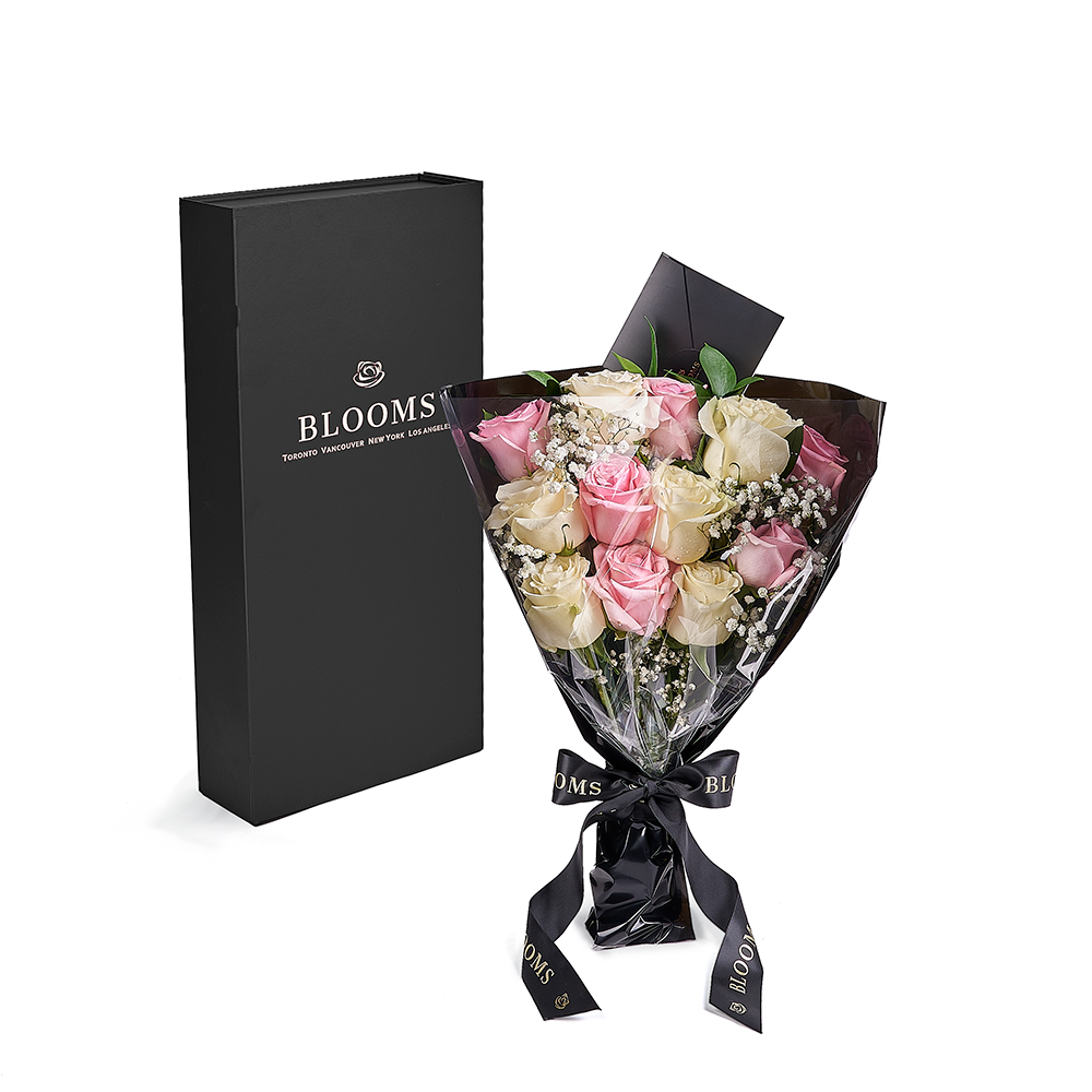 Valentine's Day 12 Stem Pink &amp; White Rose Bouquet &amp; Box, valentines day gift, valentines day, rose gift, rose, New Jersey delivery