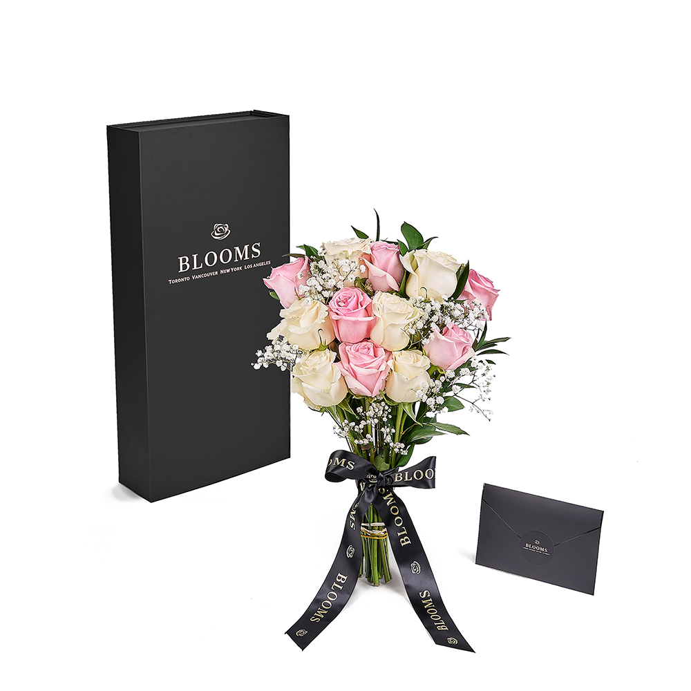 Valentine's Day 12 Stem Pink & White Rose Bouquet & Box, valentines day gift, valentines day, rose gift, rose, New Jersey delivery