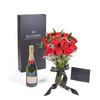 Valentine’s Day 12 Stem Red Rose Bouquet With Box & Champagne, Valentine's Day gifts, New Jersey Same Day Flower Delivery, sparkling wine gifts