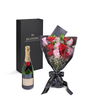 Valentine’s Day 12 Stem Red & Pink Rose Bouquet With Box & Champagne, New Jersey Same Day Flower Delivery, sparkling wine gifts