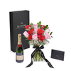 Valentine’s Day 12 Stem Red & Pink Rose Bouquet With Box & Champagne, New Jersey Same Day Flower Delivery, sparkling wine gifts