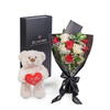 Valentine's Day 12 Stem Red & White Bouquet With Box & Bear, New Jersey Same Day Flower Delivery, plush gifts