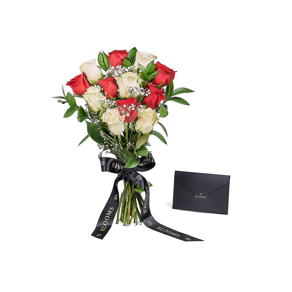Valentine's Day 12 Stem Red & White Rose Bouquet, New Jersey Same Day Flower Delivery, red and white rose bouquet