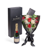 Valentine's Day 12 Stem Red & White Rose Bouquet With Box & Champagne, New Jersey Same Day Flower Delivery, red and white rose bouquet, sparkling wine, Valentine's Day gifts